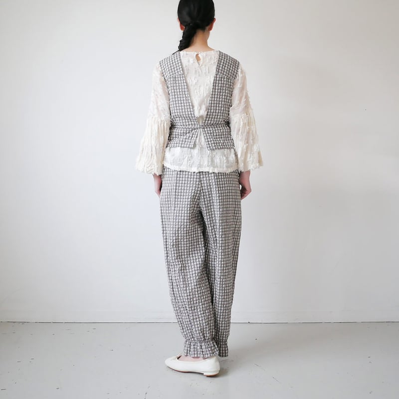 qiri｜キリ｜sashiko check vest｜beige | GOUACHE FUKUOKA