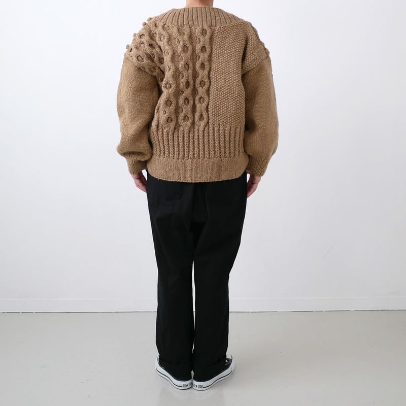 ハーベスティ ウール100 カーディガン ハンドニット ケーブルニット