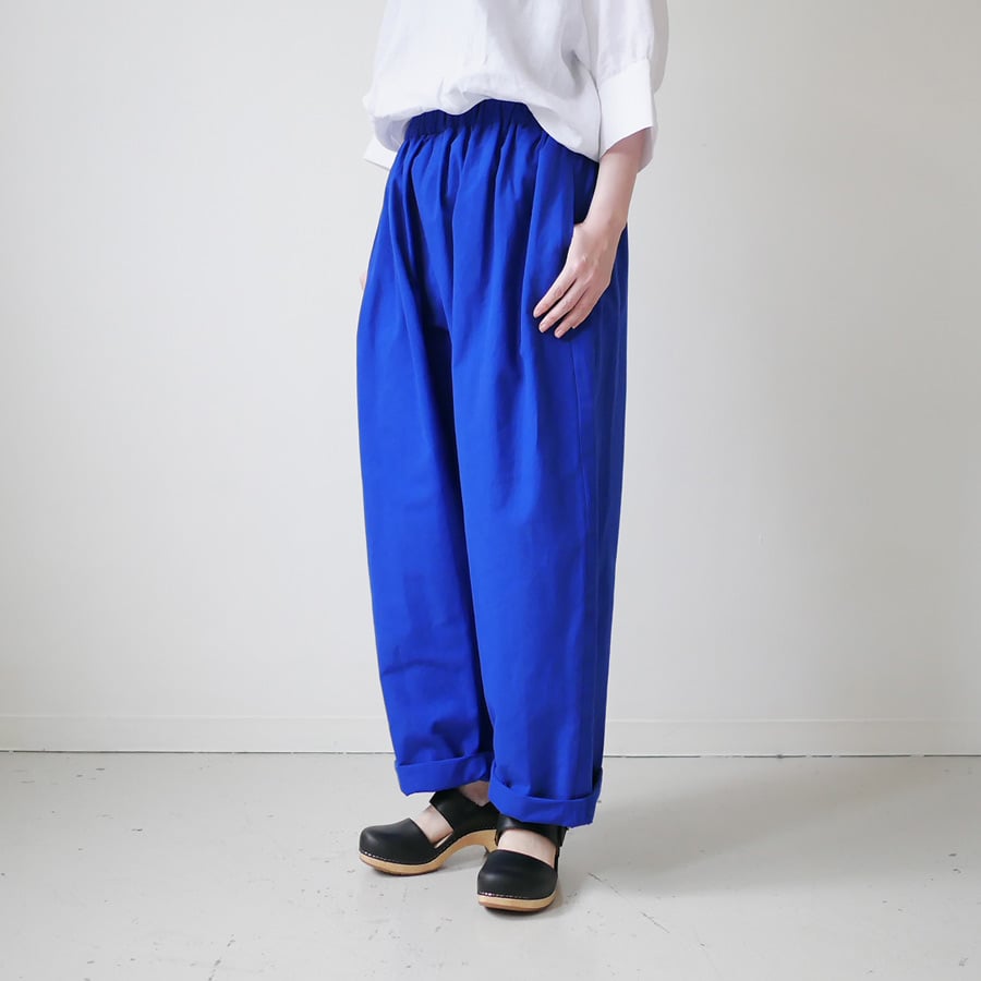 久留米絣　反物からパンツ 久留米かすり｜kasuri wide pants｜絣ワイドパンツ ｜無地青