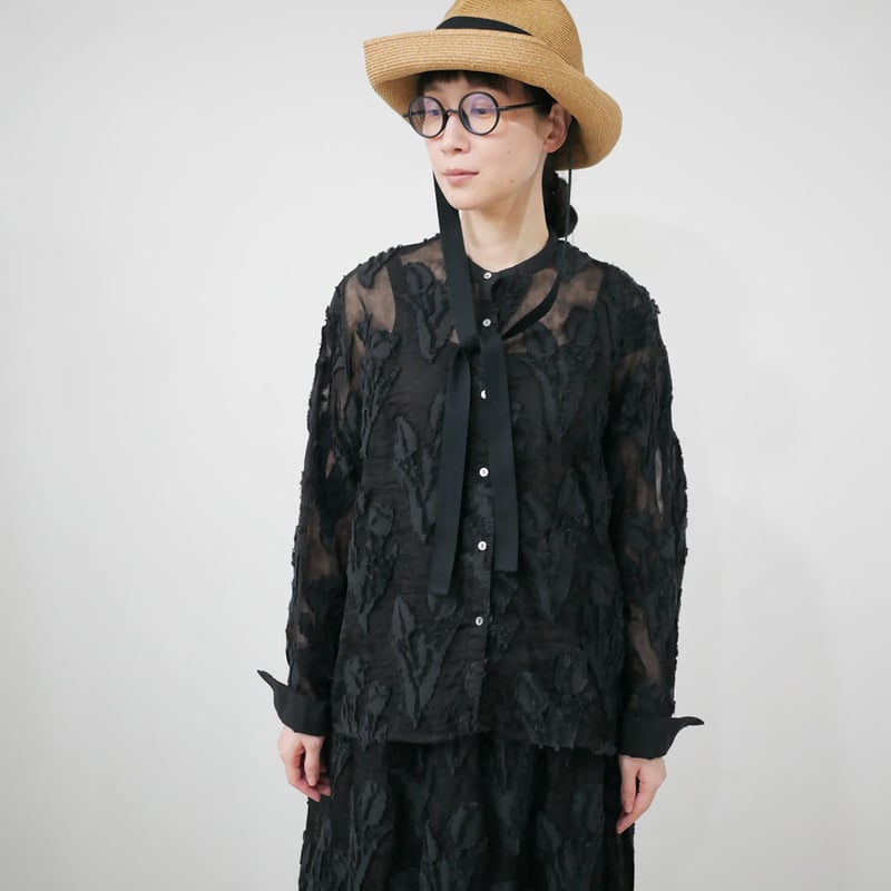 qiri チューリップジャガードブラウス(セット割あり) AMBIDEX Store △〇tulip lace jacquard ブラウス(F クロ): FLAT
