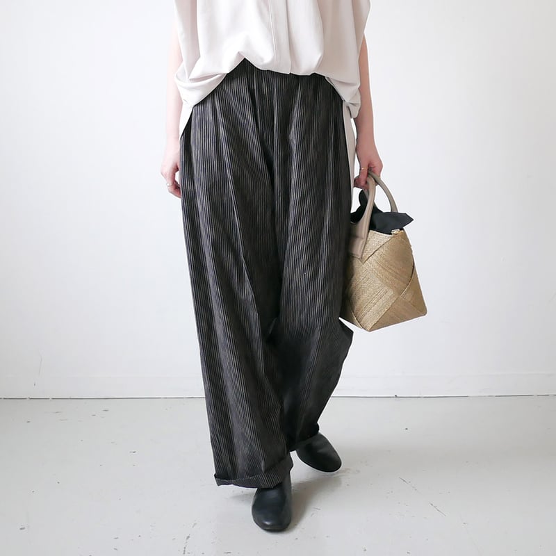 久留米かすり｜kasuri wide pants｜絣ワイドパンツ ｜よろけ縞