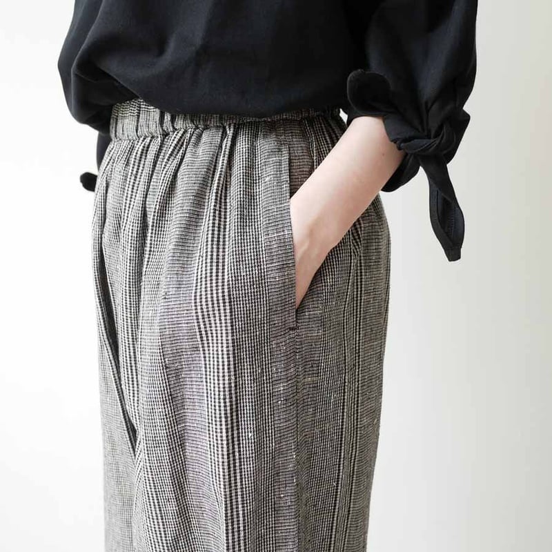 久留米かすり｜kasuri wide pants｜絣ワイドパンツ ｜グレンチェック