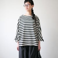 GOUACHE FUKUOKA　ガッシュ福岡｜袖リボンボートネック ボーダー カットソー｜BLACK×WHITE