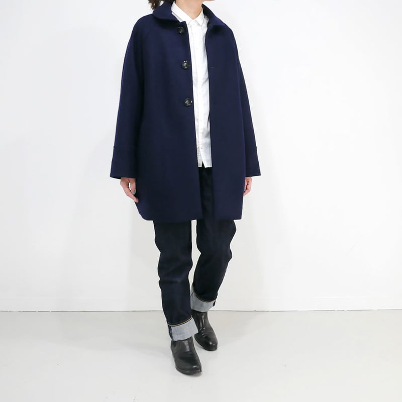 BLUEBLUE ニットメルトンラウンドカラー裏ボアハーフコート　　ネイビーM BLUE BLUE JAPAN｜ブルーブルージャパン｜ニットメルトン