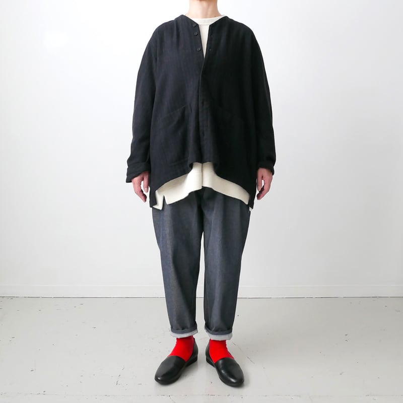 【11/2まで限定お値下げ！】 FIRMUM フィルマム　ロング羽織　ブラック FIRMUM ｜フィルマム｜ウール＆コットン・接結二重編みクルー