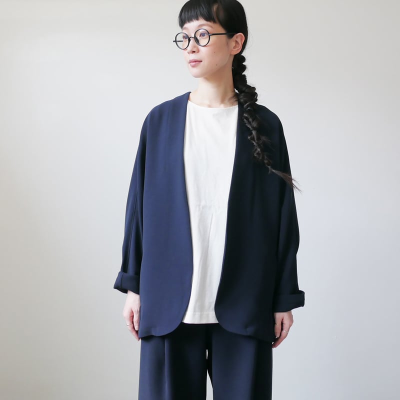 NO CONTROL AIR ノーカラージャケット 38 ネイビー 美品 NO CONTROL AIR｜ノーコントロールエアー｜ポリエステル・ドレープ