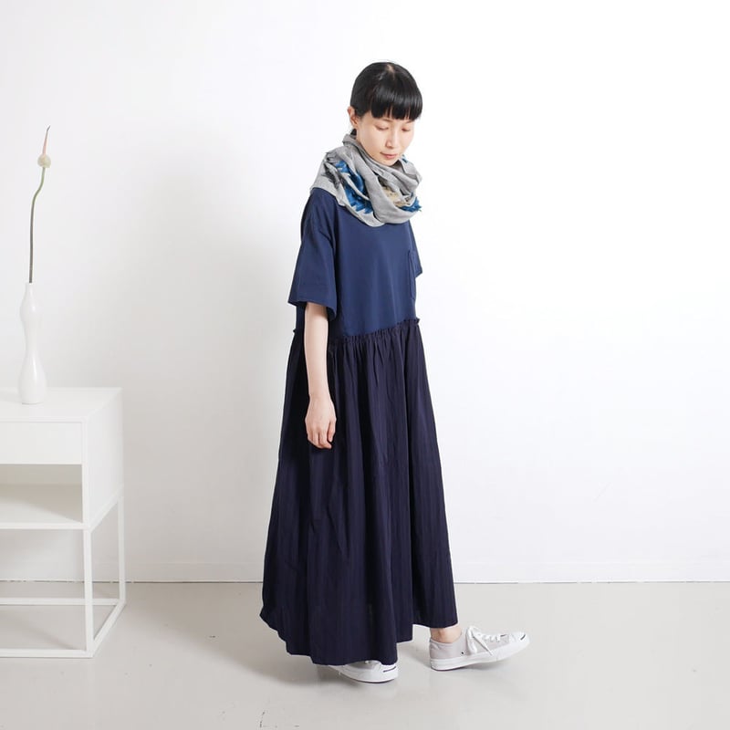 古着　リメイク　ワンピース　大きいサイズ Remake long loose dress / リメイクバルーンスリーブルーズワンピース