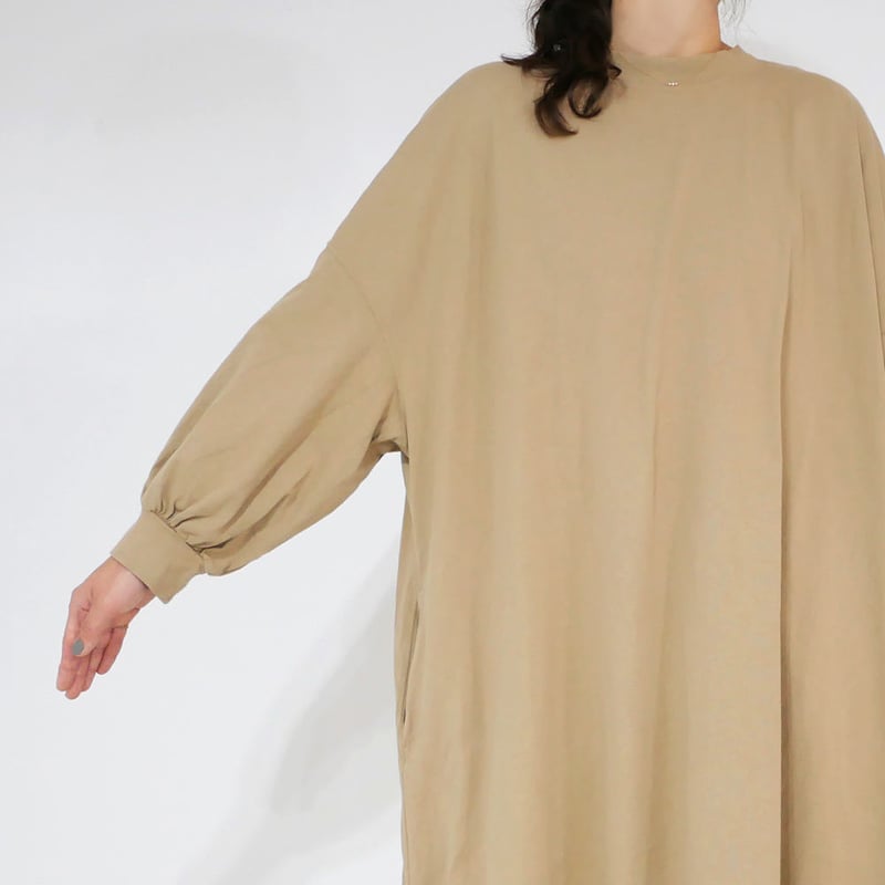 美品！　UNIVERSAL TISSU　ビッグワイド　コットンワンピース HUIS｜オーガニックコットンバンドカラーワイドワンピース