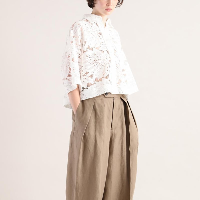 SACRA｜サクラ ｜LEAF RASCHEL LACE CROPPED SHIRT｜OFF