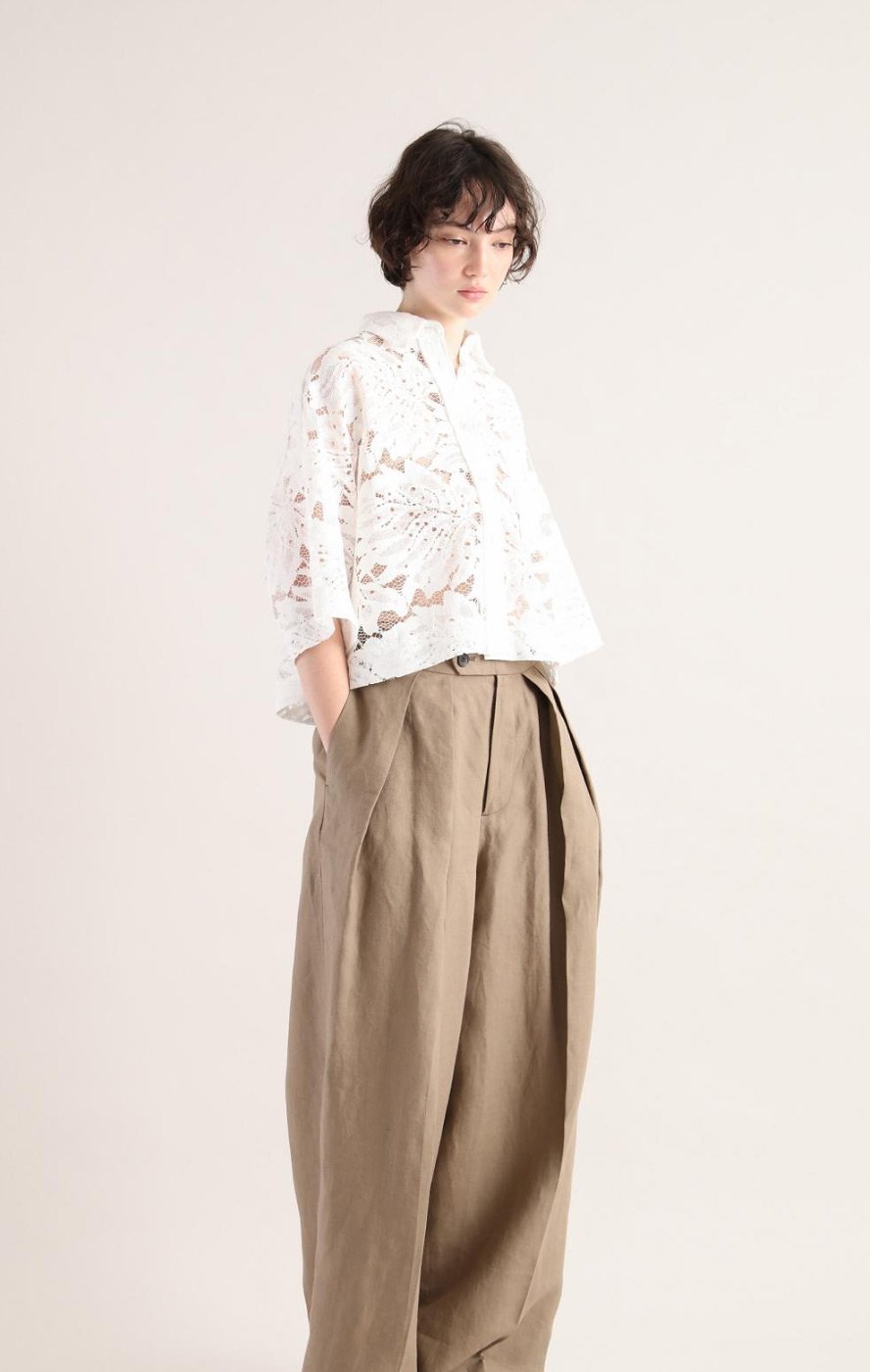 今季 SACRA リーフラッセルレースシャツ 2025ss SACRA｜サクラ ｜LEAF RASCHEL LACE CROPPED SHIRT｜OFF