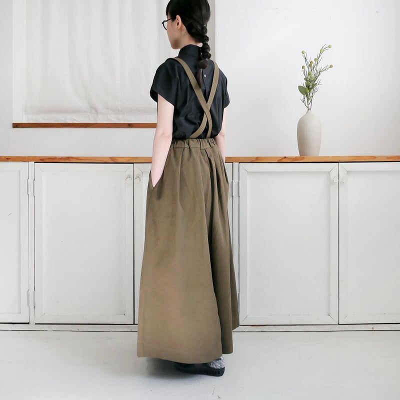 roku6サスペンダー付きキュロット GOUACHE ｜ガッシュ｜サスペンダーキュロットパンツ｜OLIVE