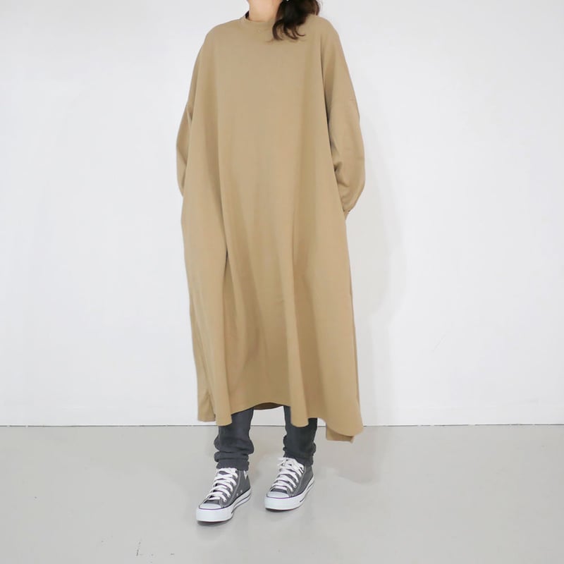 美品！　UNIVERSAL TISSU　ビッグワイド　コットンワンピース HUIS｜オーガニックコットンバンドカラーワイドワンピース