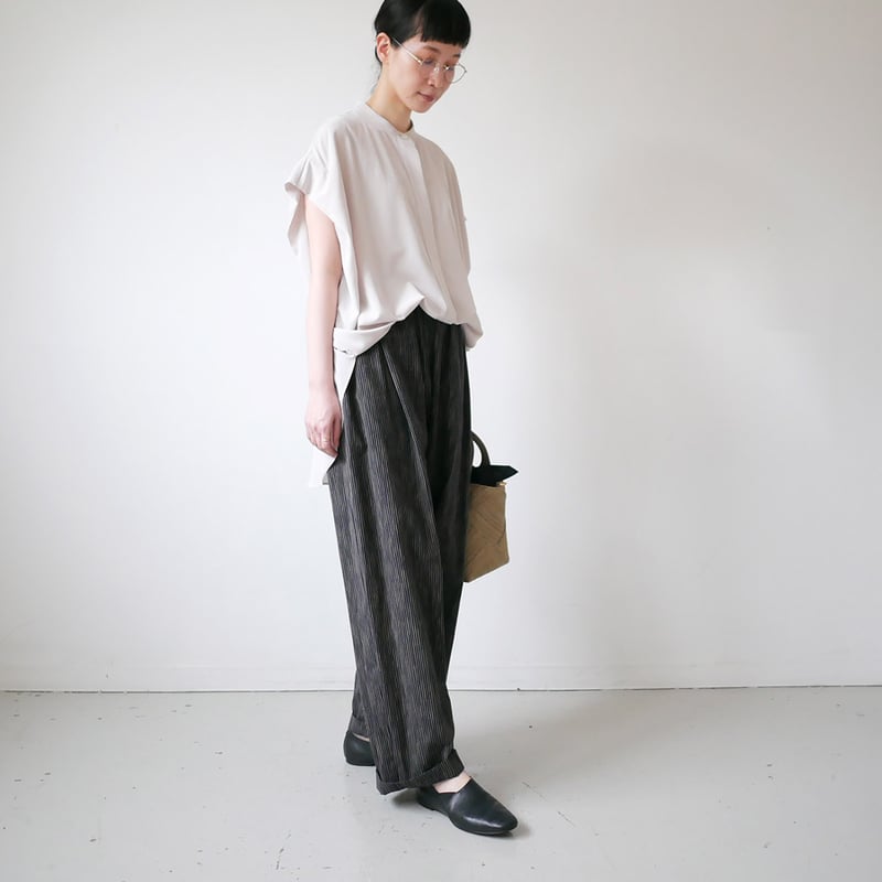 久留米かすり｜kasuri wide pants｜絣ワイドパンツ ｜よろけ縞