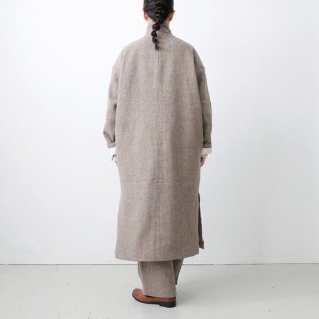 UNIVERSAL TISSU｜TISSU｜ユニヴァーサルティシュ｜ウールヘリンボーンツイードチェスターコート｜size1｜ベージュ｜TS183CO085