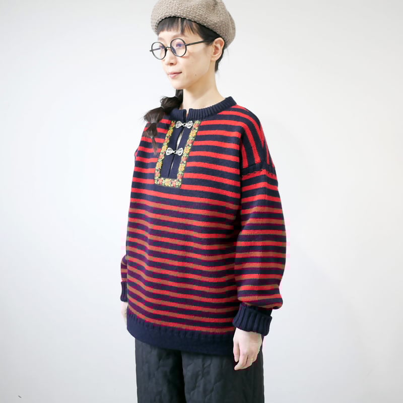 dahl'ia ダリア ノルディックボーダー ニット セーター 日本製 刺繍白黒 dahl'ia ダリア ノルディックボーダー ニット セーター 日本製 刺繍