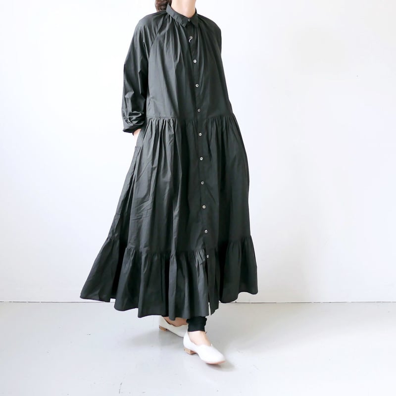 Universal tissu タイプライター　ギャザーシャツワンピース UNIVERSAL TISSU ナチュラルタイプライターギャザーフレアシャツ