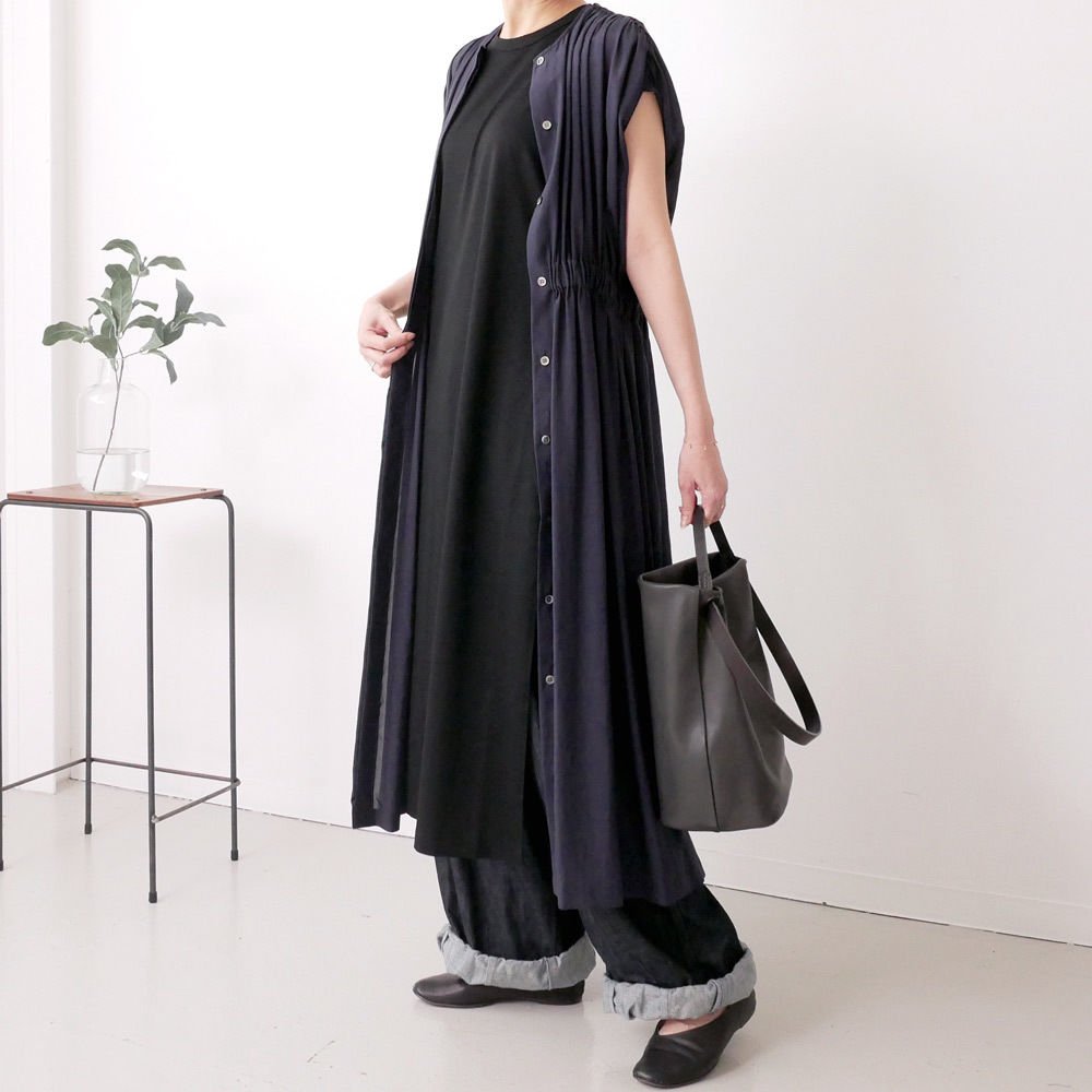 SACRA｜ サクラ｜トリアセテートミックスローンギャザーワンピース  