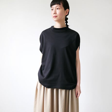 SI-HIRAI｜スーヒライ｜CHSS25-4107 ｜プレミアムオーガニックコットン フレンチスリーブラウンド カットソー | BLACK