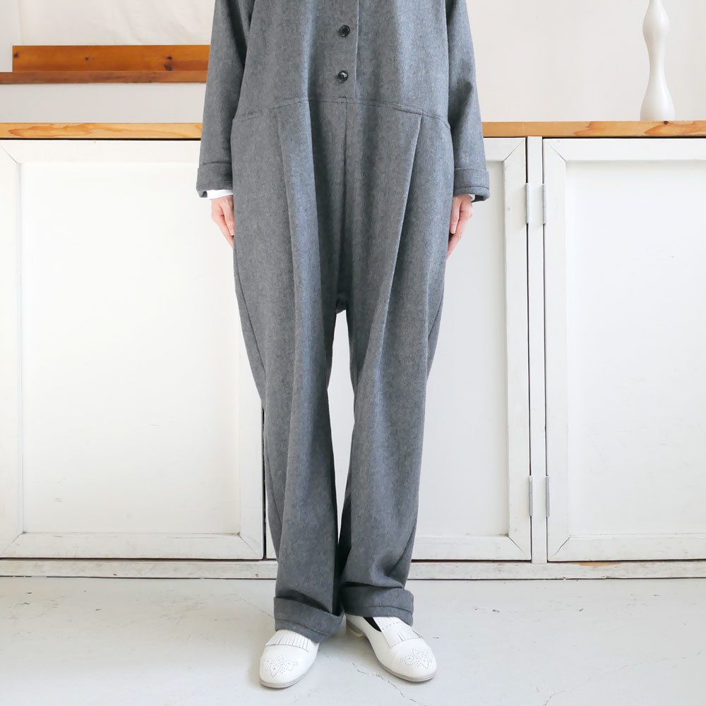 アンスクリア　フランネルブザムジャンプスーツ INSCRIRE アンスクリア ウールフランネルジャンプスーツオールインワン