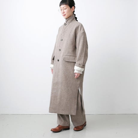 UNIVERSAL TISSU｜TISSU｜ユニヴァーサルティシュ｜ウールヘリンボーンツイードチェスターコート｜size1｜ベージュ｜TS183CO085