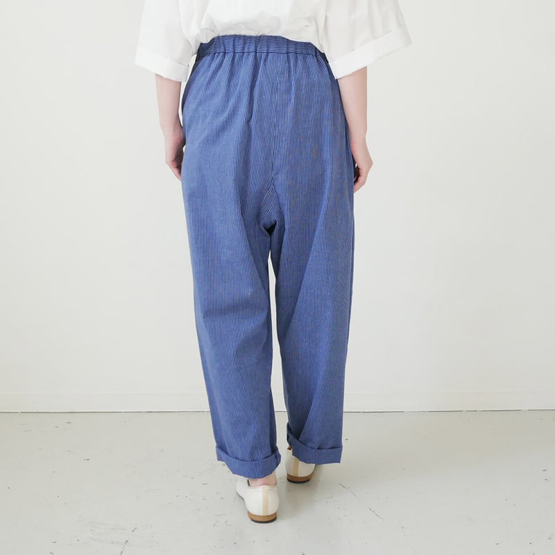 久留米かすり｜kasuri wide pants｜絣ワイドパンツ ｜羽縞青｜GOUACHE F