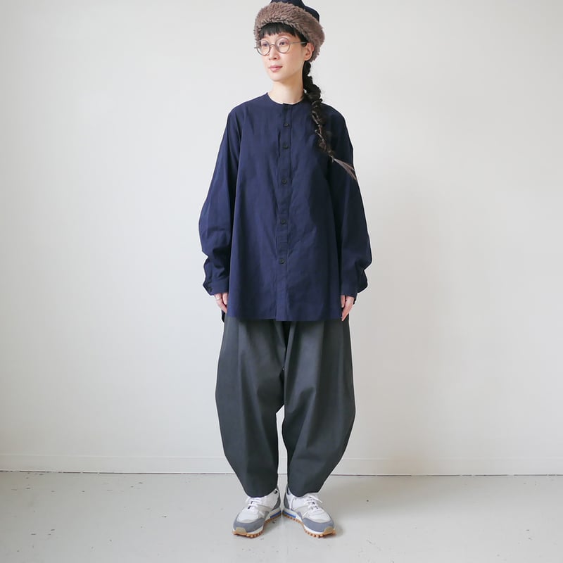 FIRMUM オーガニックコットン強撚ウェザー カウルネックオーバーサイズシャツ FIRMUM オーガニックコットン強撚ウェザー カウルネックオーバー