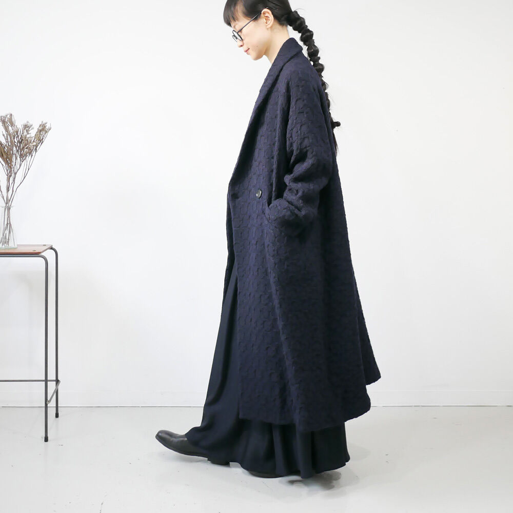 希少　haversack　インディゴ　ショールカラーコート　ブルー　ベルト付き セール】 HAVERSACK バルカラーコート （ステンカラーコート