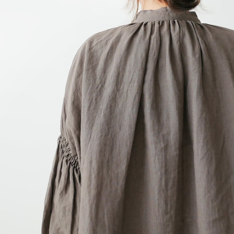 ユニヴァーサルティシュ／トリプルワッシャーリネンギャザーブラウス／ブラック／新品 UNIVERSAL TISSU｜ユニヴァーサルティシュ｜トリプルワッシャー