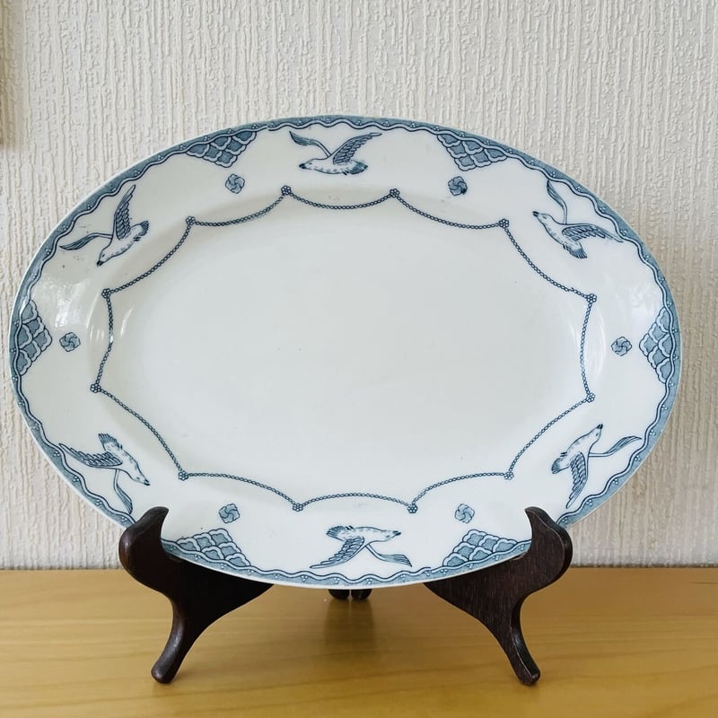 オーレスンド　グスタフスベリ　かもめ　アンティーク　オーバル皿　大サイズ オーレスンドグスタフスベリかもめアンティークオーバル皿大サイズ