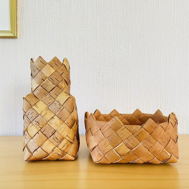 北欧伝統白樺手工芸品/Näver/ネーバー/スクゥエア,ラウンド/バスケット 