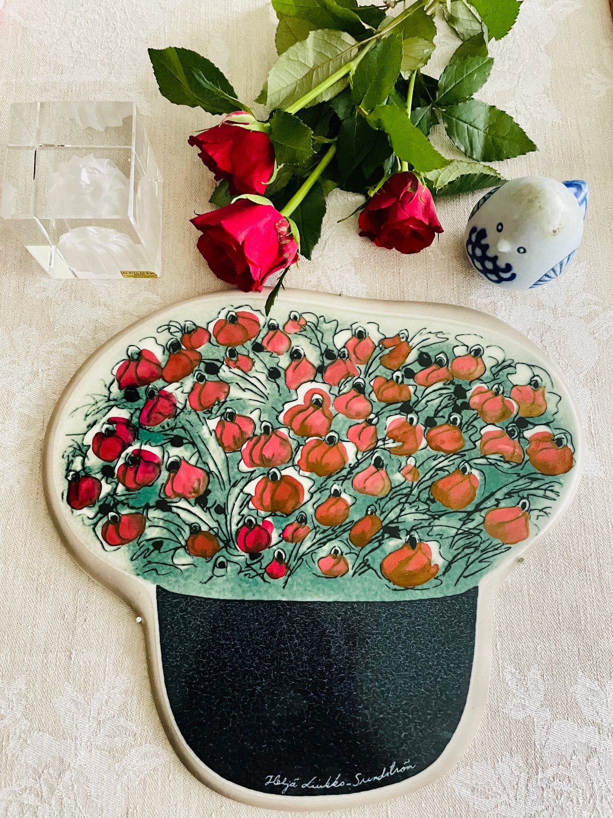 アラビア Heljaヘルヤ 陶板 花 star eyes 壁飾り皿 絵