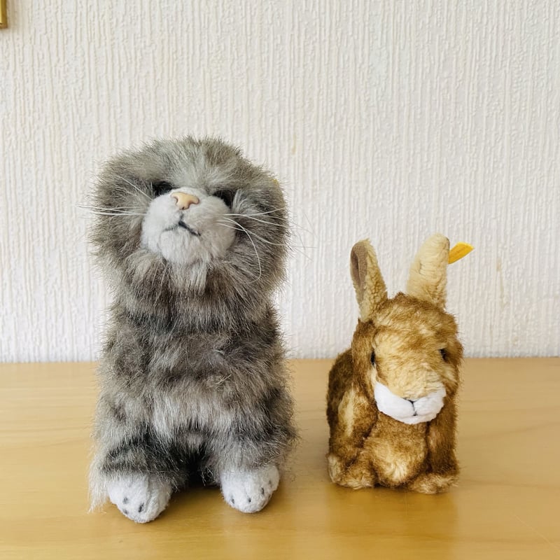 オールドシュタイフ　steiff　猫　グレー　ハチワレ　オールID　ヴィンテージ ヴィンテージ シュタイフ ドイツ製 グレーのネコ ぬいぐるみ