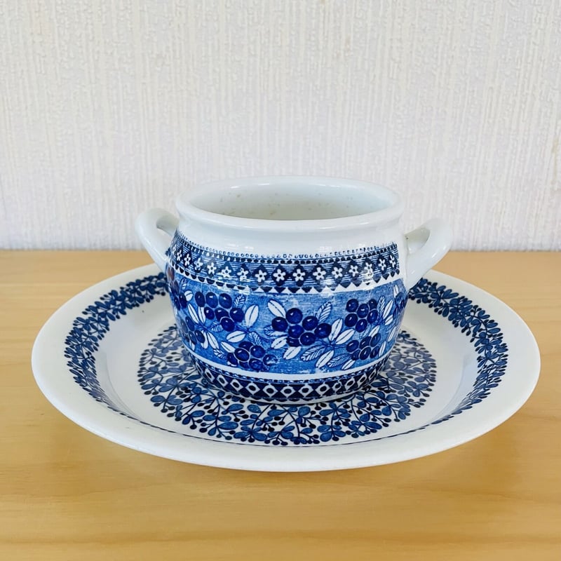 Arabia/アラビア/ジャムポット, フラワーポット/ブルーベリー柄  