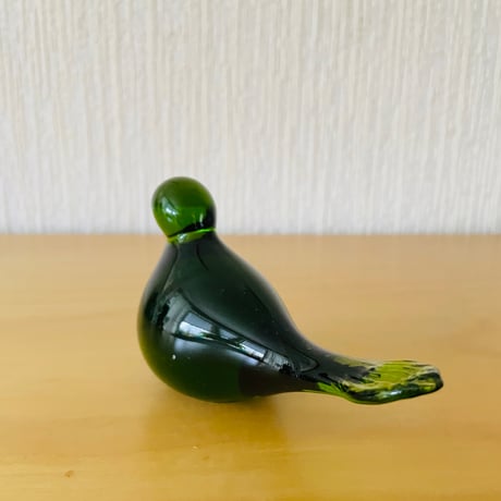 北欧ヴィンテージ/クリスタルガラスの小鳥/グリーン