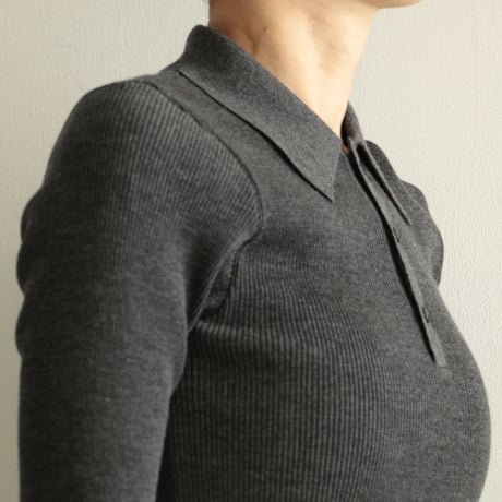 AURALEE / SUPER FINE WOOL HIGH GAUGE RIB KNIT POLO（Lady's/TOP CHARCOAL）
