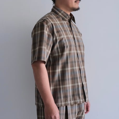 AURALEE / SUPER FINE TROPICAL WOOL CHECK HALF-SLEEVED SHIRT（Men's/TOP BROWN CHECK）