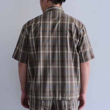 AURALEE / SUPER FINE TROPICAL WOOL CHECK HALF-SLEEVED SHIRT（Men's/TOP BROWN CHECK）
