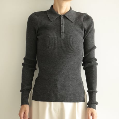 AURALEE / SUPER FINE WOOL HIGH GAUGE RIB KNIT POLO（Lady's/TOP CHARCOAL）