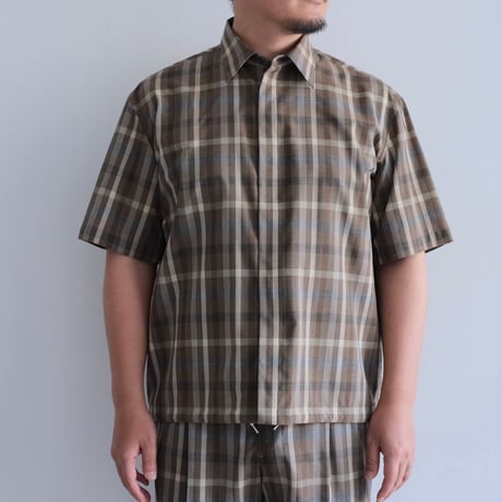 AURALEE / SUPER FINE TROPICAL WOOL CHECK HALF-SLEEVED SHIRT（Men's/TOP BROWN CHECK）