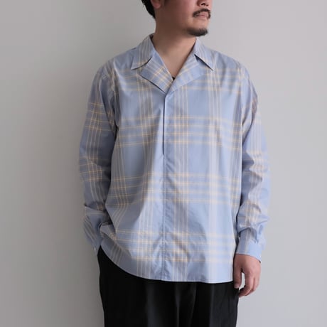 AURALEE /WASHED FINX TYPEWRITER CHECK P/O SHIRT（Men's/LIGHT BLUE CHECK）