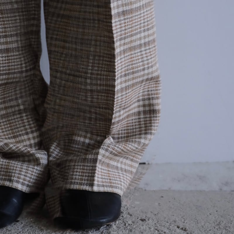 AURALEE / SILK LINEN NEP CHECK ONE-TUCK SLACKS（