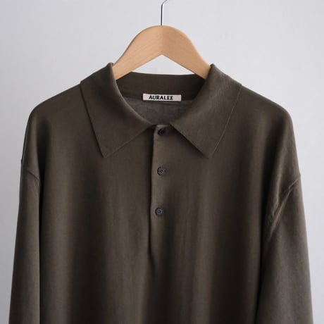 AURALEE / GIZA HIGH GAUGE KNIT POLO（Men's / Olive Gray）