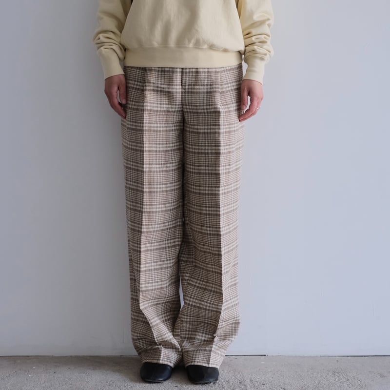 AURALEE / SILK LINEN NEP CHECK ONE-TUCK SLACKS（