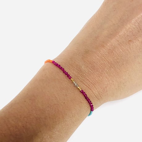 fresh pearl button ruby beads bracelet 淡水パールボタン　ルビービーズブレスレット