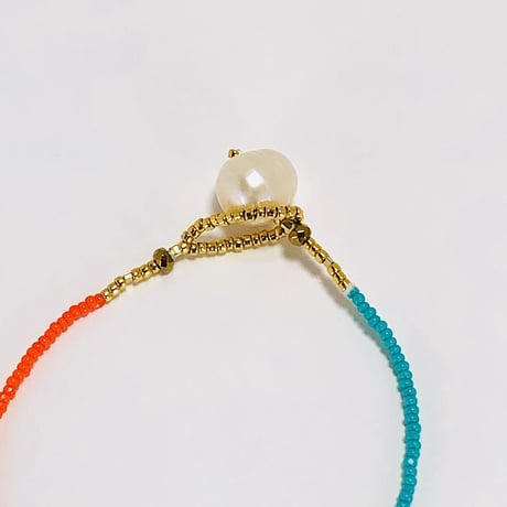 fresh pearl button ruby beads bracelet 淡水パールボタン　ルビービーズブレスレット