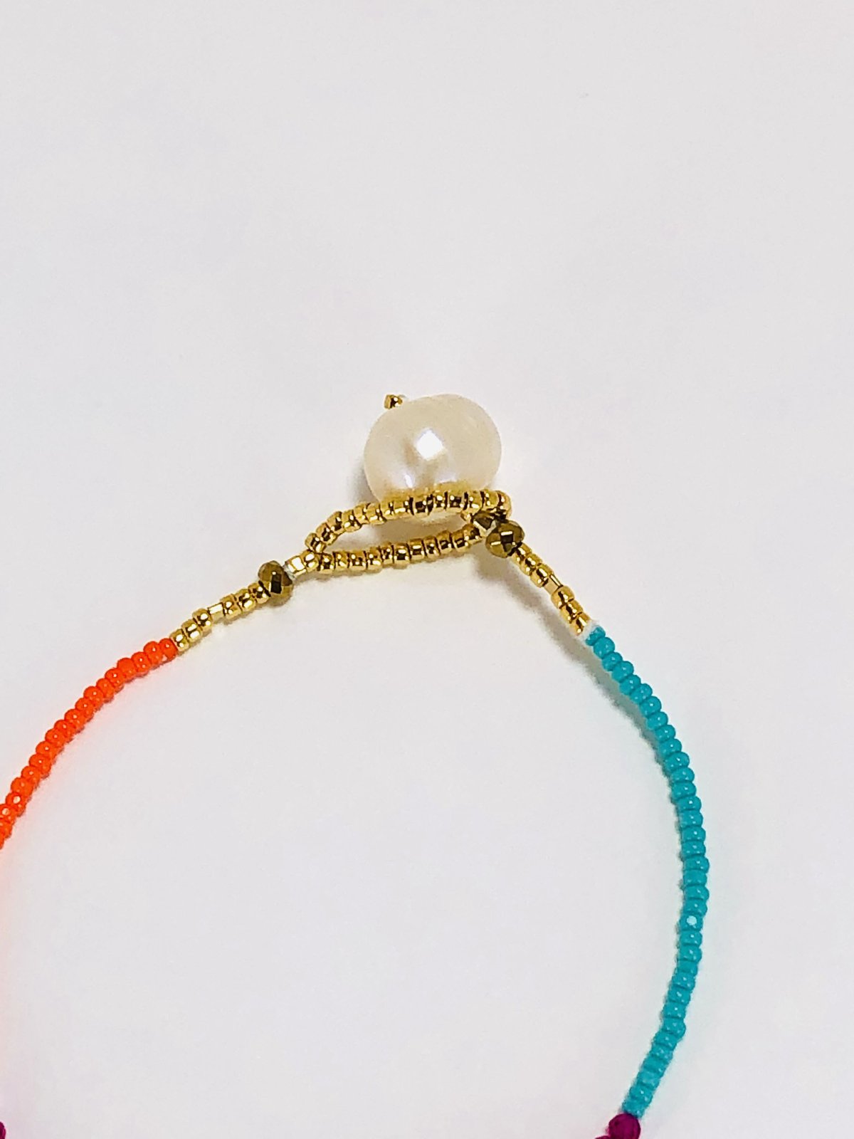 fresh pearl button ruby beads bracelet 淡水パールボタン