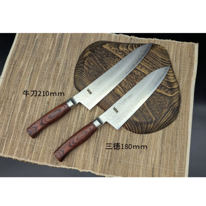 V金10割込 17層ダマスカス三徳180mm 手になじむハンドル | 山脇刃物