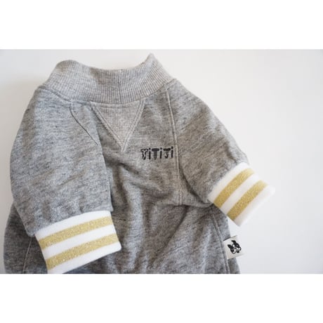 tititiのスウェットusude：ロンパース//ホワイト×ゴールド　　　　　  【フレブル服TiTiTi】
