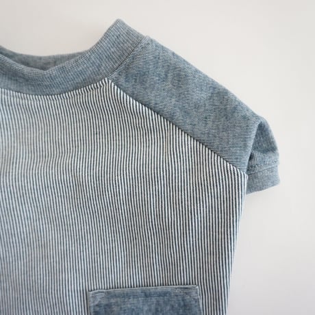 ヒッコリーデニムのラグランTシャツ//　ブルー　　　　　　 *フレブル服TiTiTi