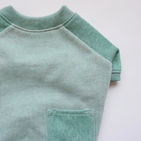 ヒッコリーデニムのラグランTシャツ//　グリーン　　　　　  *フレブル服TiTiTi